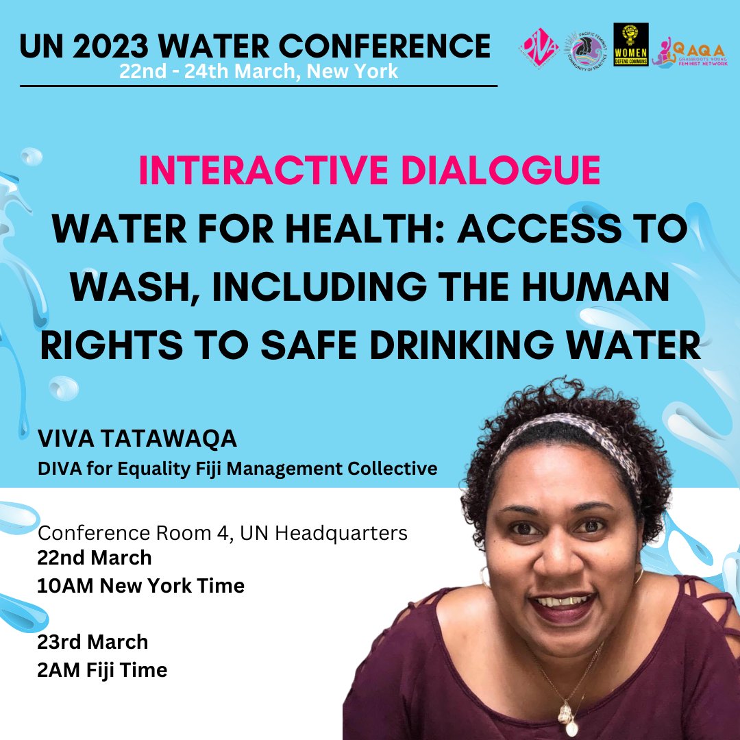 Join @diva4equality Management Collective Members; Vika Kalokalo and Viva Tatawaqa as they participate at the UN 2023 Water Conference in New York from the 22nd -24th of March 2023. 

#RightToWater #WaterWashPacific #EndWaterPoverty
