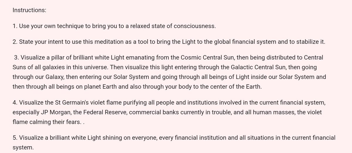 Update March 20th

The #Lightforces are asking to continue doing the #meditation to stabilize the #FinancialSystem daily at 3 pm UTC 

The purpose of this meditation is NOT to artificially maintain the old financial system, but to bring Light into it 

x.com/welovemassmedi…