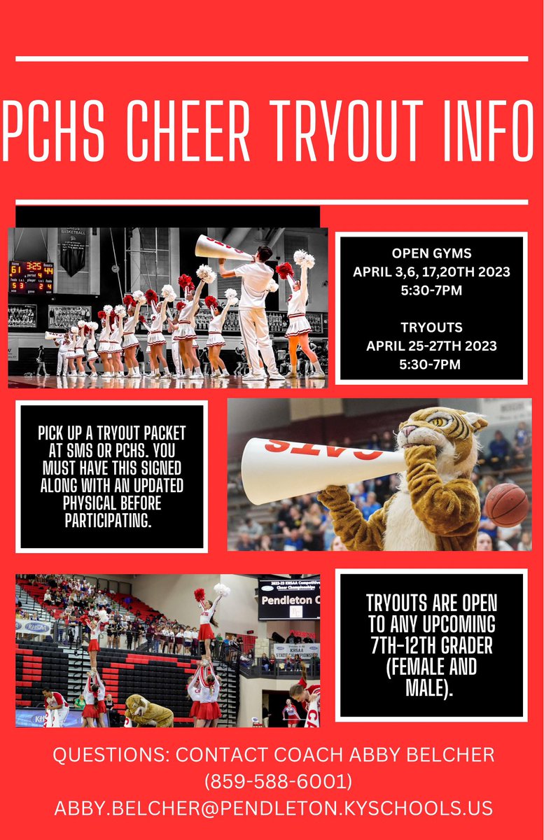 THE TIME IS ALMOST HERE TO START A NEW SEASON! PCHS CHEER 23-24 OPEN GYMS AND TRYOUT INFO BELOW! ❤️🖤🤍 @CheerPendleton