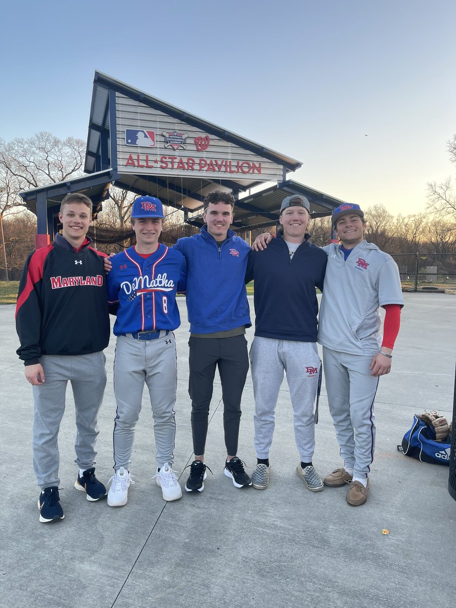 Former and current DeMatha baseball players at tonight’s game. These guys will forever be bonded. #OneDeMatha @DeMathaCatholic