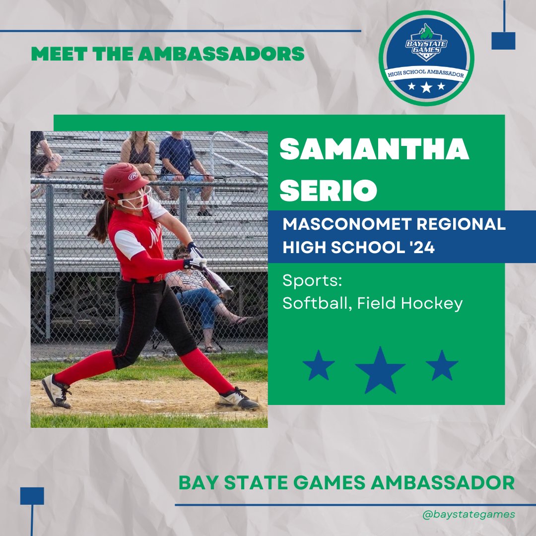 BayStateGames's tweet photo. Samantha Serio lives in Middleton MA and will graduate from @mascochieftains in 2024. She's a two-sport athlete that plays softball and field hockey. Sam has played with team Northeast in the BSG Softball Showcase for the last two years. 

#BSGAmbassadorSpotlight https://t.co/SnTn9TnRMg
