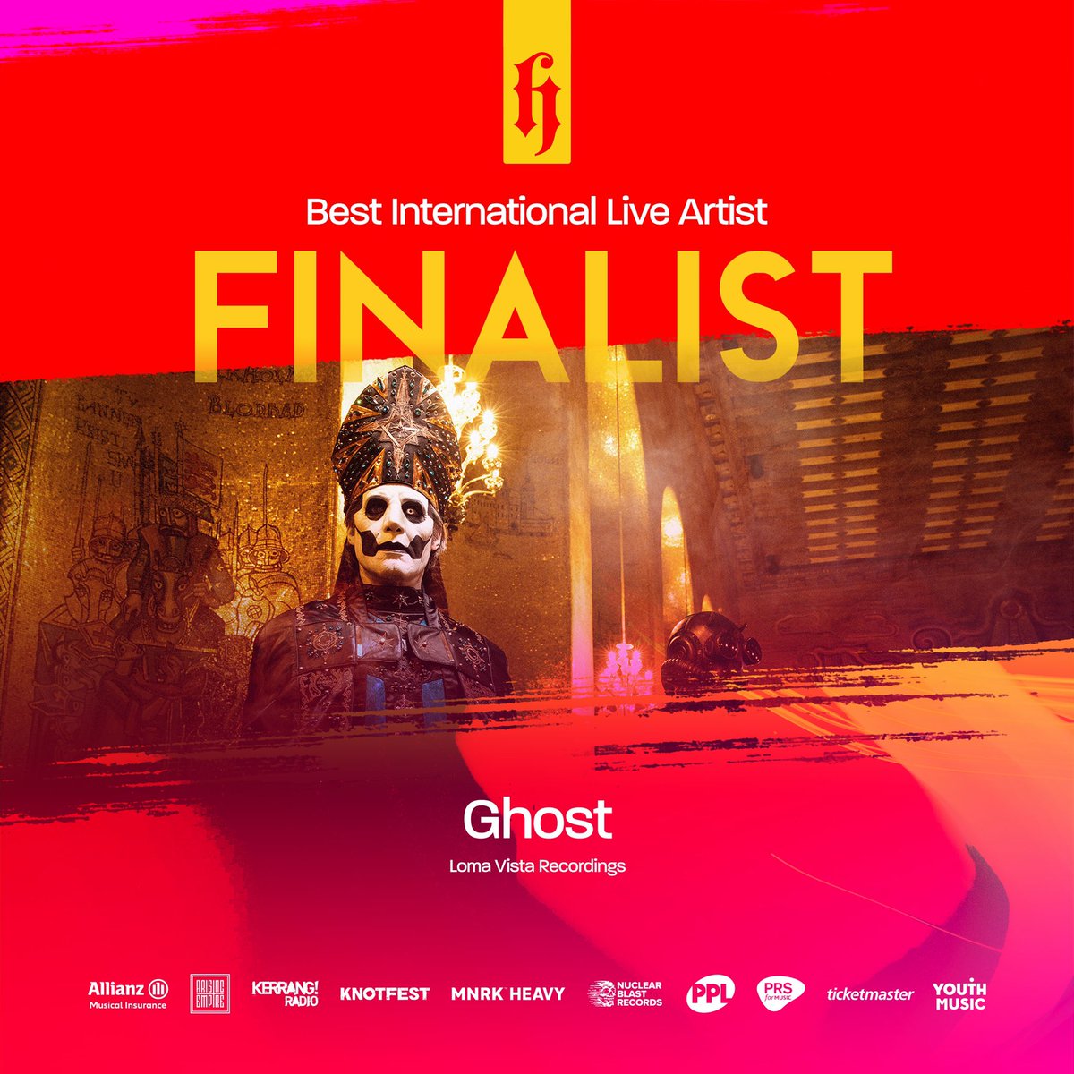 thebandGHOST's tweet photo. [MESSAGE FROM THE CLERGY]

We wish to inform you Ghost is honored to be nominated for Best Album, Best International Artist, Best International Live Artist, and Best Single by the @heavymusicawds Thank you for your support. https://t.co/RzasvBE0U1