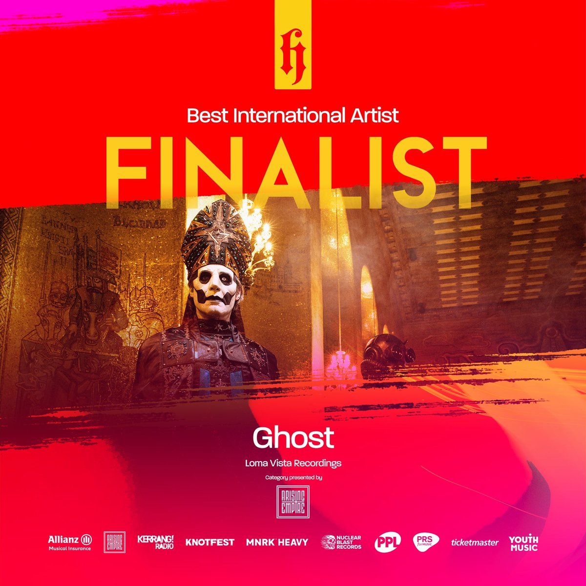 thebandGHOST's tweet photo. [MESSAGE FROM THE CLERGY]

We wish to inform you Ghost is honored to be nominated for Best Album, Best International Artist, Best International Live Artist, and Best Single by the @heavymusicawds Thank you for your support. https://t.co/RzasvBE0U1