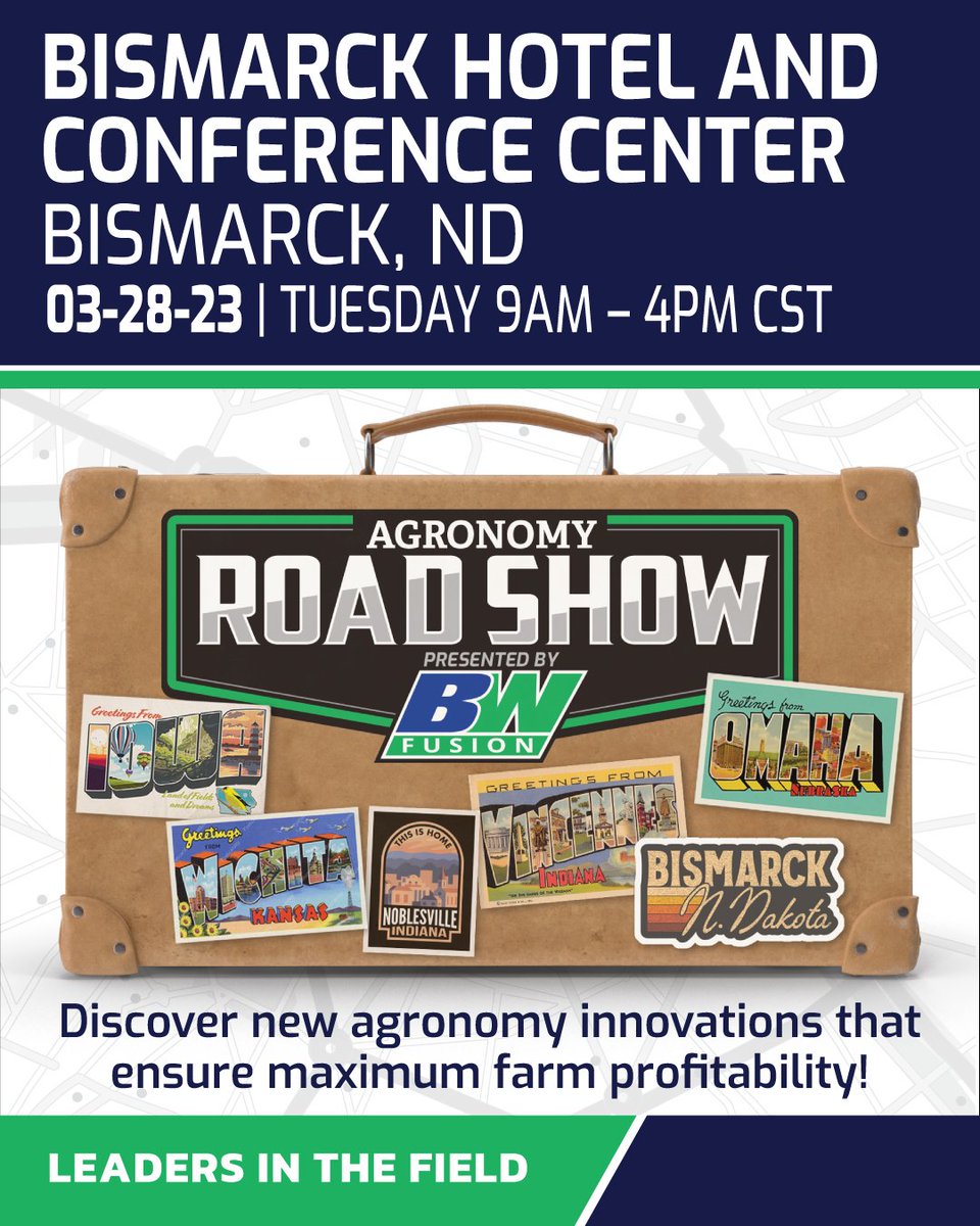 bw_fusion's tweet photo. You asked for it, and we answered: Our #Agronomy Roadshow is heading to #Bismarck. We are excited to educate growers on how to improve their farm #profitability
#microbes #nitrogren #carbon #corn #soybean #cropnutrition
Register here: https://t.co/pM8JjSFSXW https://t.co/nI34n7QZwh