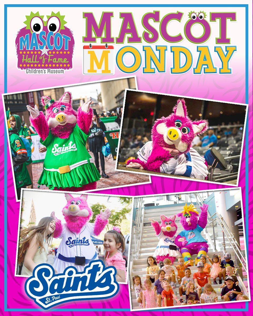 MascotHall's tweet photo. #MascotMonday fans today we’re heading north to CHS Field in St. Paul, Minnesota, the home of the @StPaulSaints and one of our great friends @Mudonna!!  
Mud has been entertaining fans since 2003 and its no wonder that she’s the beloved Divine Swine and the Diva of the Diamond. https://t.co/Gdu3RttQwR