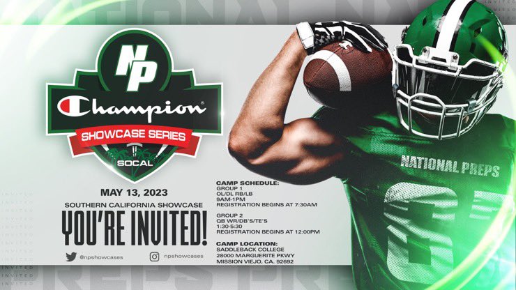 Thank you @NPShowcases for the invite I’m super excited for the chance to compete @J_Mitch05 @CoachDub35 @CoachDeeMeza @Coach_Frank82 @GregBiggins @ChrisWardOL @OLuPerformance