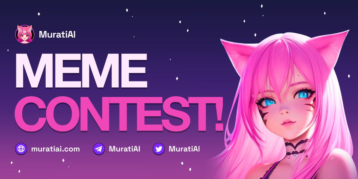 MEME Competition

🏆 6 whitelist spots 🏆

Create a MEME

You can create pictures, GIFs, video, or draw

- Retweet &amp;Like
- Send your Murati Memes to Telegram Main chat
- Make a tweet  and post your Memes with #MURATIAI hashtag And tag us <a href="/MuratiAI/">MuratiAI</a> + tag your Favorite Influencers