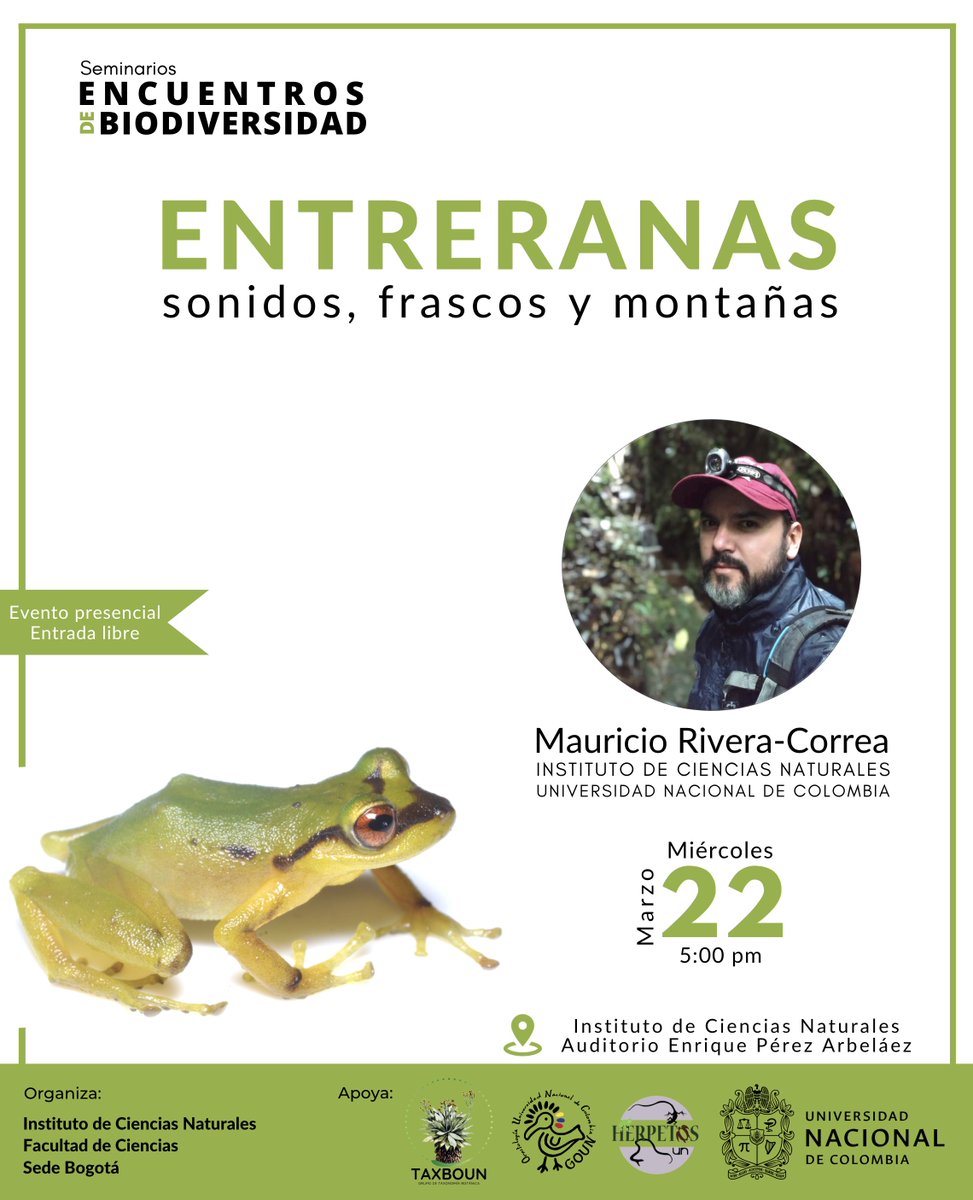 Mauricio Rivera-Correa 🐸 (@biodiversitario) on Twitter photo #ICN Este miércoles no se pierdan Encuentros de Biodiversidad nuestro seminario de divulgación y apropiación en el Instituto de Ciencias Naturales. Historias de anfibios, sus sonidos, los paisajes que habitan y el resignificado de las colecciones biológicas. ¡Los esperamos! #ICN Este miércoles no se pierdan Encuentros de Biodiversidad nuestro seminario de divulgación y apropiación en el Instituto de Ciencias Naturales. Historias de anfibios, sus sonidos, los paisajes que habitan y el resignificado de las colecciones biológicas. ¡Los esperamos!