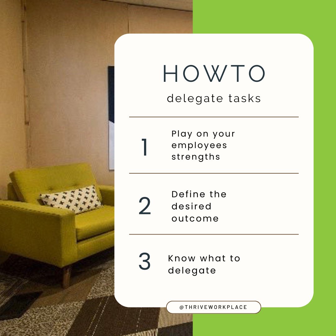 Do you need to devote your time to more important things but have too many tasks on your plate? 

Here are some tips to help you delegate some of those tasks so you can free up some time! 

Ready to join us? Schedule a tour or visit our website! 

thriveworkplace.com/tour-today/