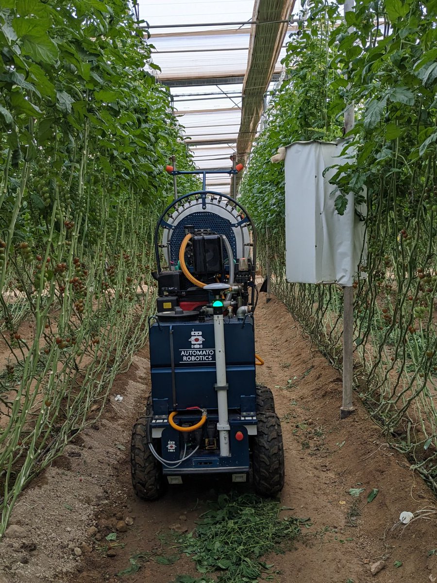 With the support of <a href="/InnovationAut/">רשות החדשנות</a> it's Israel's time! Full commercial spraying session in a greenhouse in Israel was done this week. No humans in the greenhouse, an exciting milestone for us 😊

Pic: AutoSprayer avoiding a beehive housing inside a greenhouse in Spain