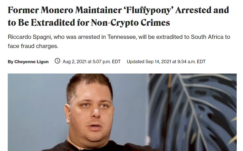 1/ Not sure how this space missed this but  @fluffypony  (Riccardo Spagni), the founder & lead maintainer of  @monero   $XMR  outed himself as an 
