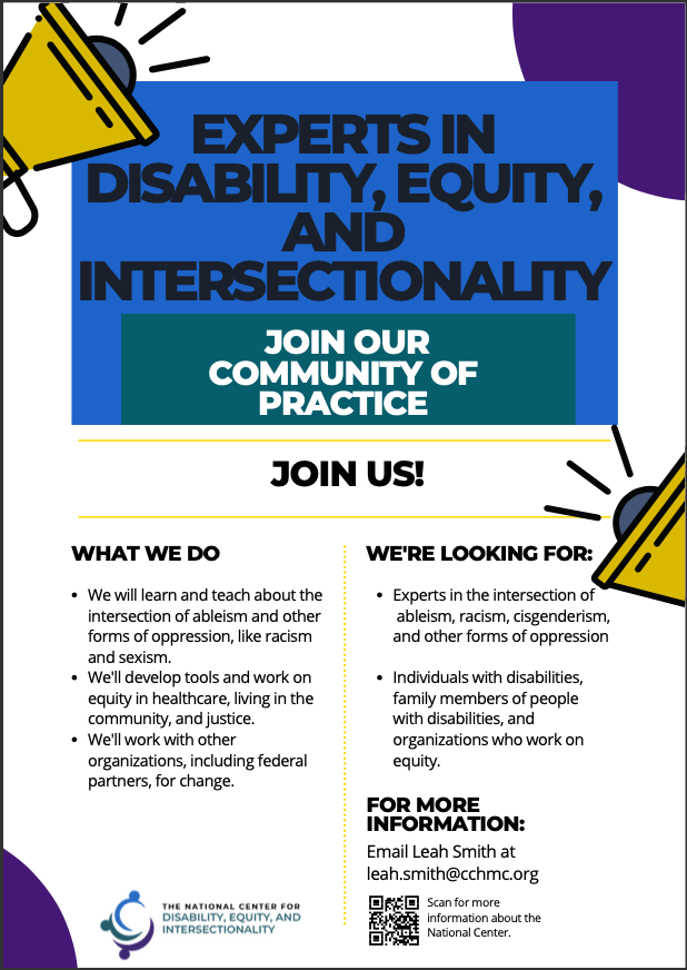 ThinkEquitable's tweet photo. Calling all disability, equity, and intersectionality experts! We're forming a Community of Practice and would love for you to join us! 
#ThinkEquitable https://t.co/du1kYxHQFz