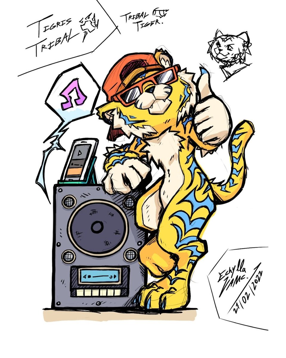 Echylla_VAMC's tweet photo. Personagem tigre. Inspirado em #TWEWY e alguns desenhos em grafite que vi durante um passeio!
Versão 1.
#Tiger #characterart #characterdesign #theworldendswithyou #tigercharacter #originalcharacters https://t.co/L4Tr78d2eb