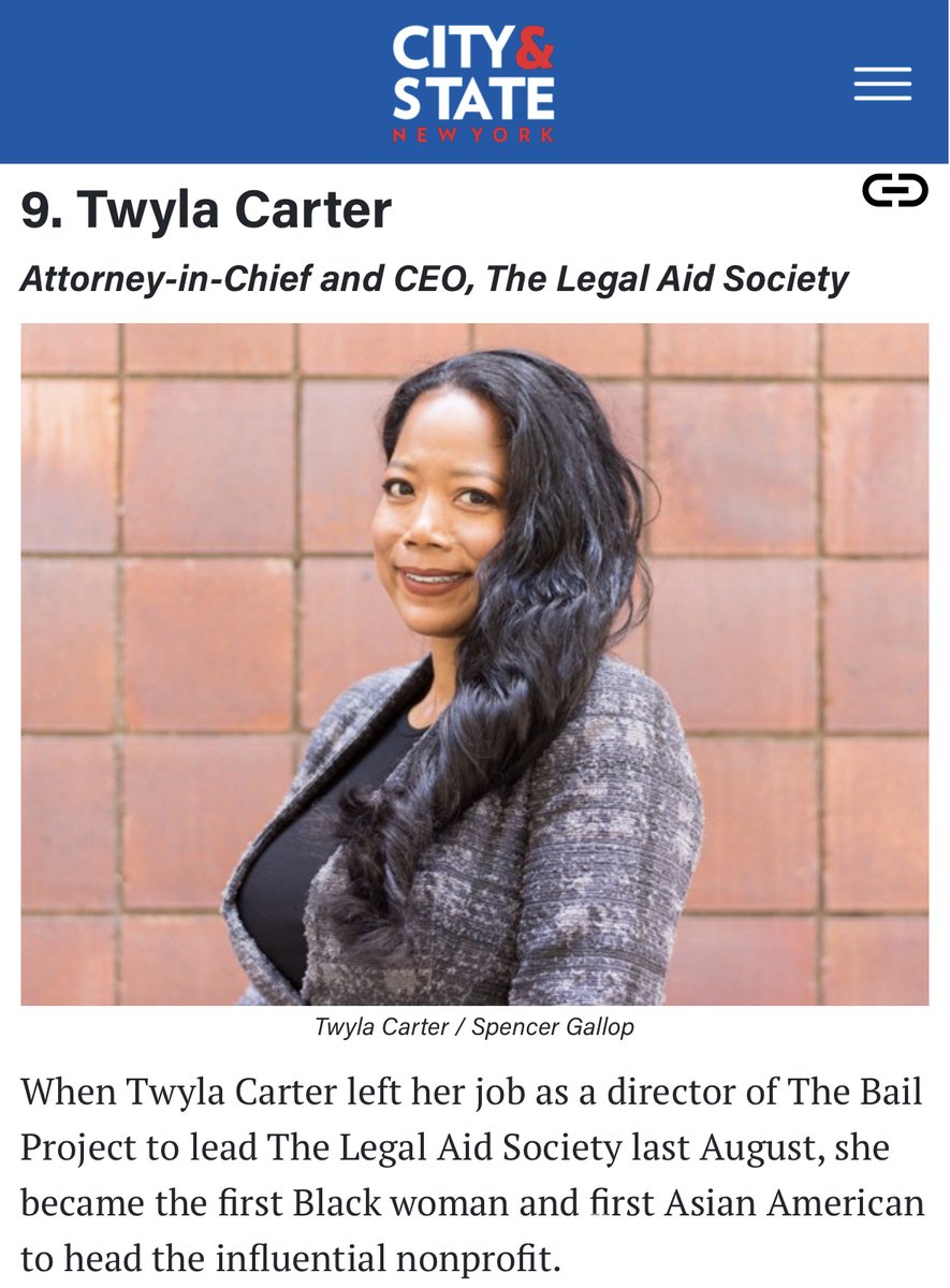 LegalAidNYC's tweet photo. Attorney-in-Chief and CEO of @LegalAidNYC @TwylaJCarter has just been named the ninth most influential legal professional in New York politics and government. 

Read more from @CityandStateNY: https://t.co/I1VmrR4DOH https://t.co/8ZC5WU2gYm