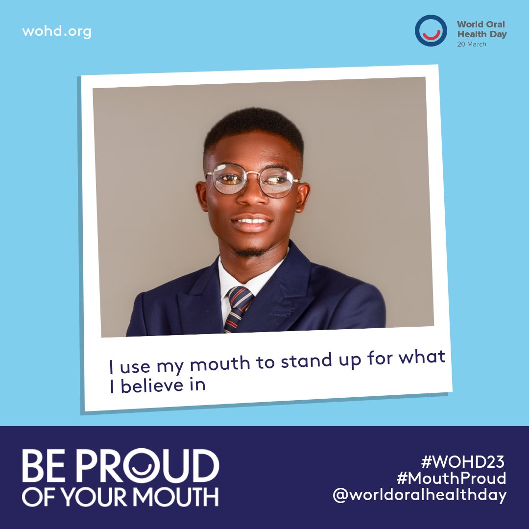 My mouth is a forceful instrument that enables me to be myself. I use my mouth to stand up for what I believe in.

Care of the mouth (Oral health) is a crucial, and it must be embraced at every stage of life.

#wohd23 #oralhealth #ncds #mouthhealth