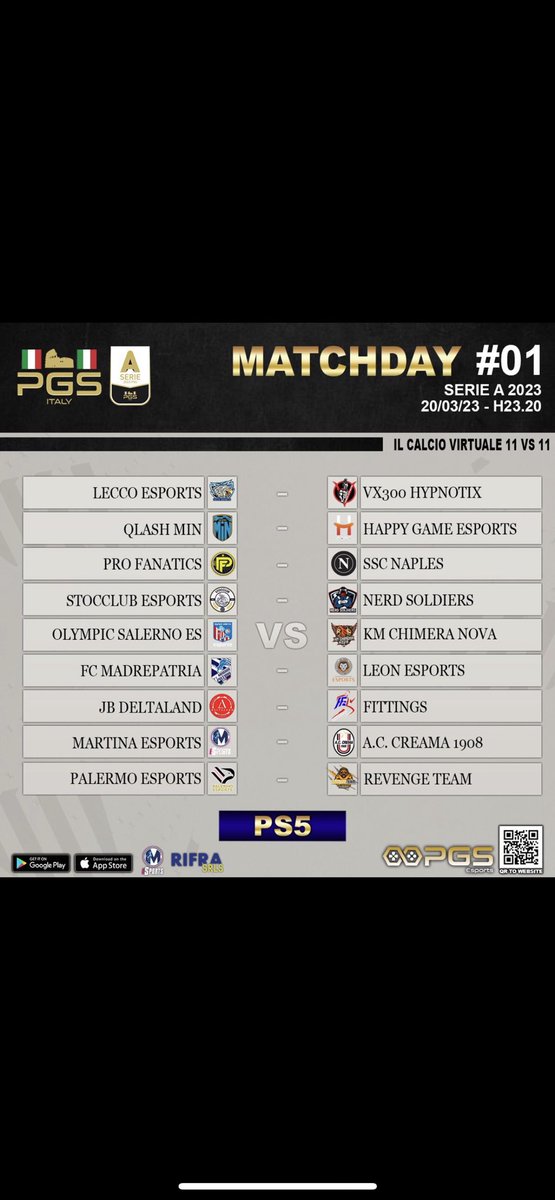 Ecco il calendario della 1 giornata 
@PGS_ITALIA 
@PGS_ITALIA 

Forza Martina