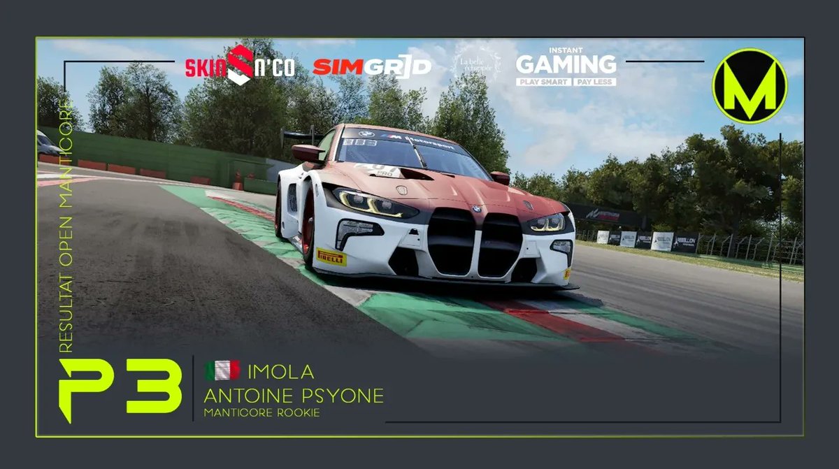 Manticore_Race's tweet photo. Felicitation à Quentin LSL, Doc Richard et Antoine Psyone pour leur performance lors de notre open sur Imola hier

Et sans oublier notre Pilote du jour Silvain Orik

Le Résultat complet est disponible ici : https://t.co/CoAOUOa7q6 https://t.co/97i1PsmGLo