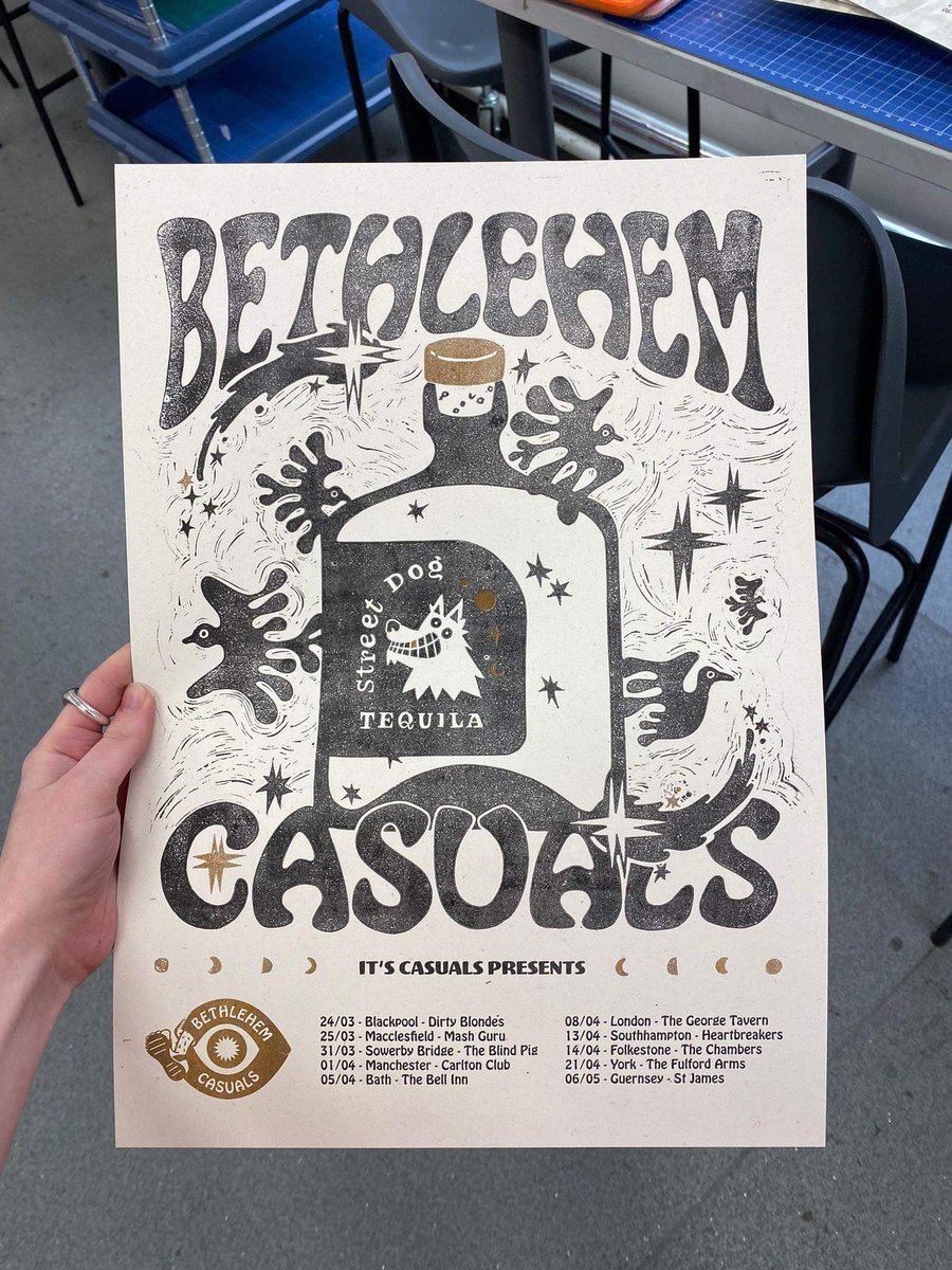 Our UK tour kicks off this week! Catch us in BLACKPOOL 24/03 <a href="/DirtyBlondesBpl/">Dirty Blondes</a> and MACCLESFIELD 25/03 <a href="/mashgurutweets/">Mash Guru</a>. Beautiful tour posters designed and printed by Penny Collier will be ON SALE at all shows! Link in the bio x