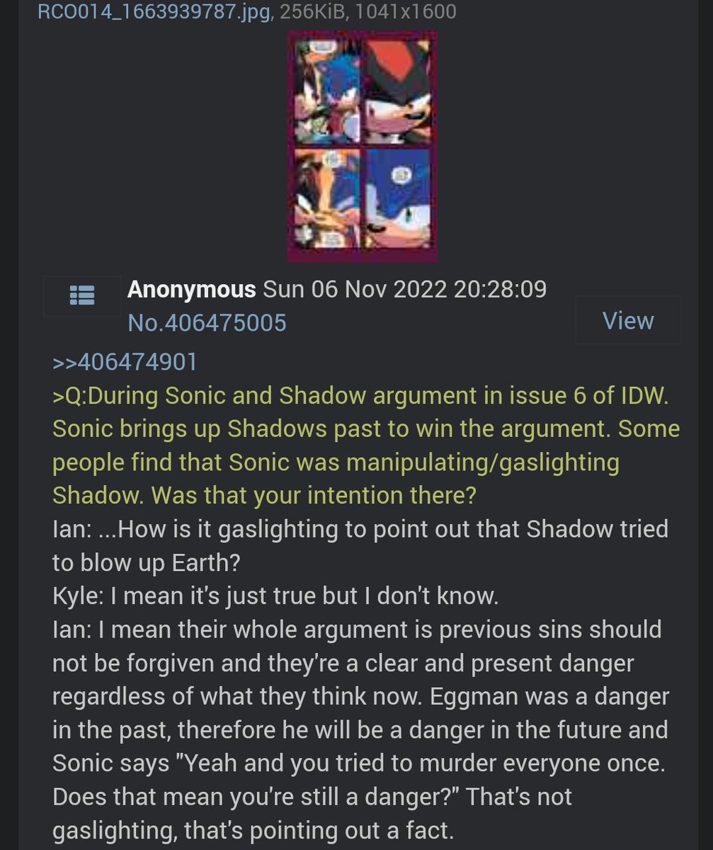 krack932's tweet image. Yes let's uh 
Ignore the LITERAL memory manipulation going on that Sonic heard about because he was literally standing there listening.
Totally not gaslighting.