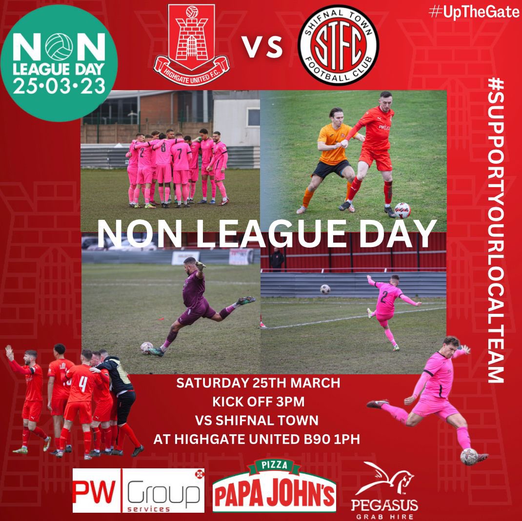 ⚽️NON LEAGUE DAY⚽️

Calling all football fans, come and get your football fix on Saturday 25th March when we face Shifnal Town at The Coppice!! 

Adults £5 | Concessions £1 

UpTheGate