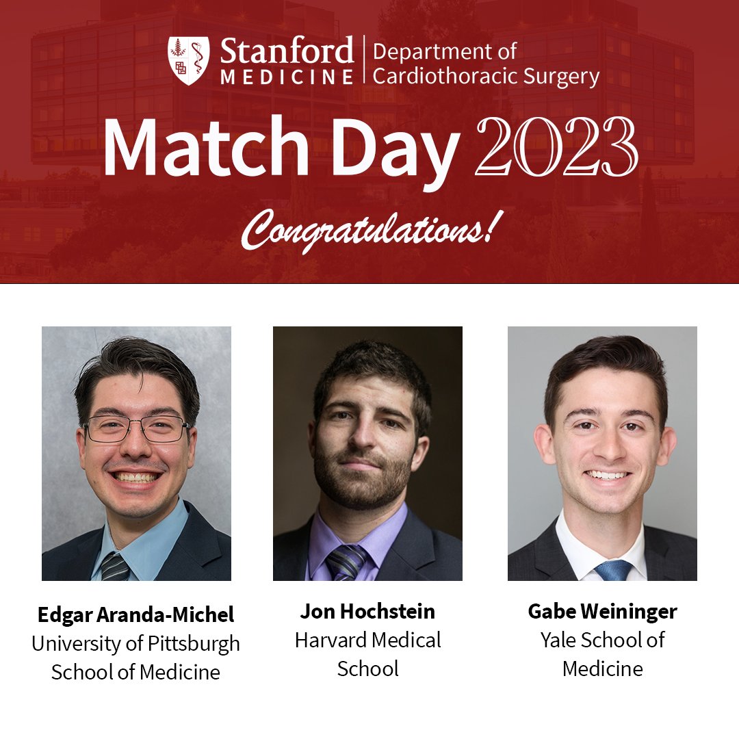 Stanford Cardiothoracic Surgery (@stanfordctsurg) on Twitter photo Congrats to our incoming I6 @StanfordCTSurg residents! 🎉 We’re excited to have <a href="/EdgarArandaMic1/">Edgar Aranda-Michel MD PhD</a>, Jon Hochstein, and <a href="/GabeWeininger/">Gabe Weininger MD</a> join our program - welcome to the farm! 🌲#WeAreStanford #Match2023 Congrats to our incoming I6 @StanfordCTSurg residents! 🎉 We’re excited to have <a href="/EdgarArandaMic1/">Edgar Aranda-Michel MD PhD</a>, Jon Hochstein, and <a href="/GabeWeininger/">Gabe Weininger MD</a> join our program - welcome to the farm! 🌲#WeAreStanford #Match2023