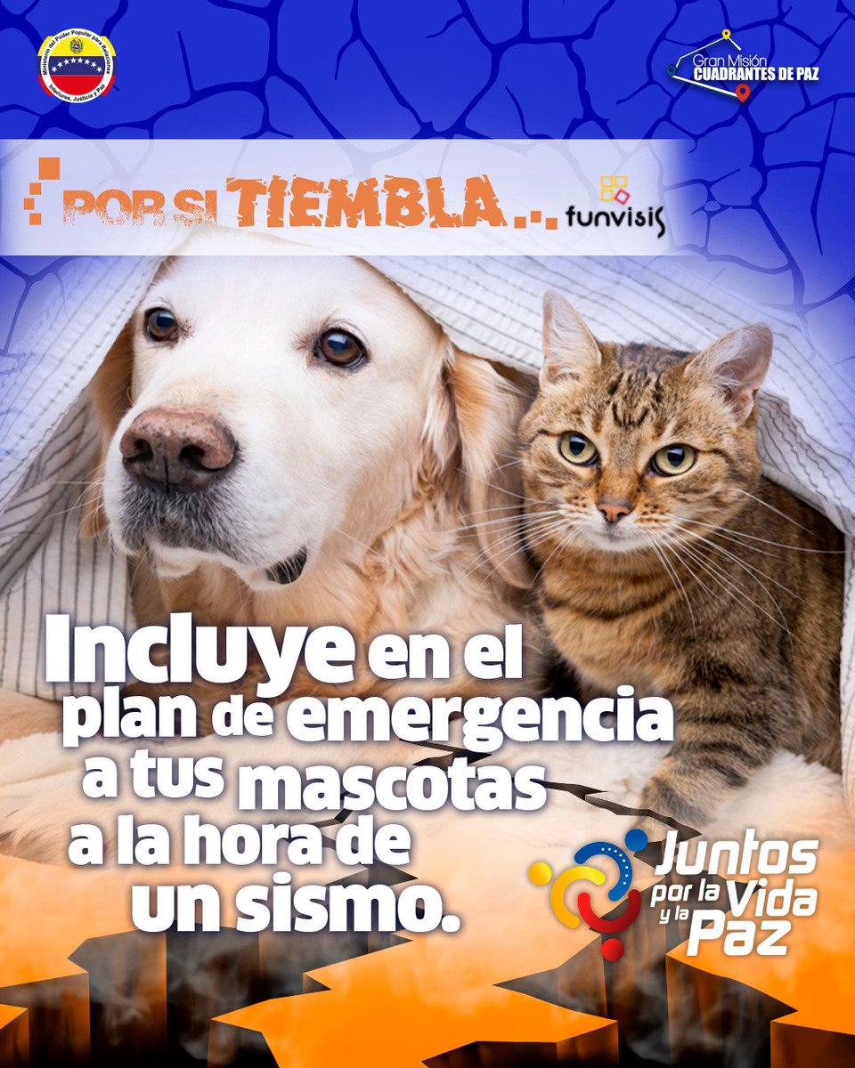 MijpVzla's tweet photo. #20MAR || Los sismos son eventos naturales que no se pueden predecir, por ello te recomendamos elaborar un plan de emergencia con tu familia e incluir a tus mascotas.

#JuntosContraLasMafias https://t.co/Rq6tQZ2BEO