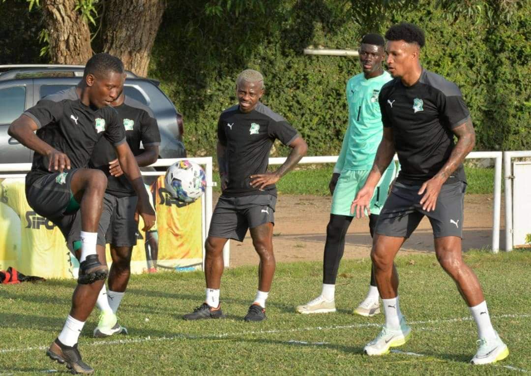 SEFLO9's tweet photo. Début de la préparation des 🇨🇮🐘 à sol béni pour la rencontre face au #comores ce vendredi à #bouake 
GASSET pourra compter sur la présence de #haller #krasso #kessie #aurier 
#boga remplace #bamba forfait 

#CAN2023 #cotedivoire #ci225 #civ225 #civ #AFCONQ2023 #AFCON2023 #afcon https://t.co/36dCmuoH0z