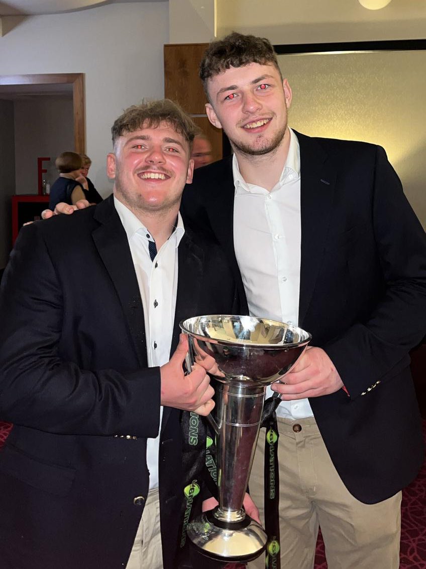 ScorthyRugby's tweet photo. Well done to James Doyle who was part of the U20s @IrishRugby panel that won the Grand Slam over the weekend. James is pictured with @GoreyRFC’s George Haddon. https://t.co/0Arb8Lxy7e