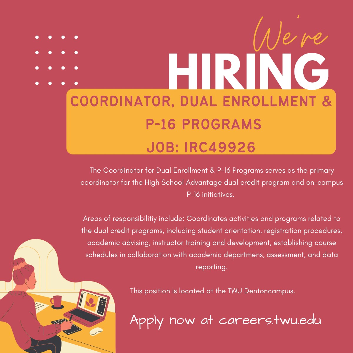 We are hiring! Come join our team and help grow our Dual Credit &amp; P-16 Programs! higheredjobs.com/admin/details.…
<a href="/j/">j</a>