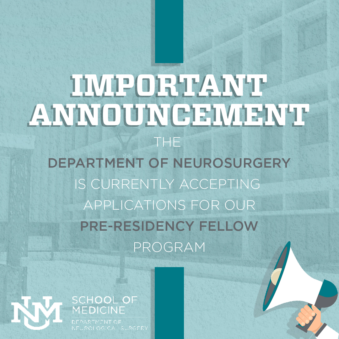 UNMNeurosurgery's tweet photo. Great news! Our Pre-Residency Fellow #Applications are live!
Click the link in our bio for more information! https://t.co/8wE78vz5NF