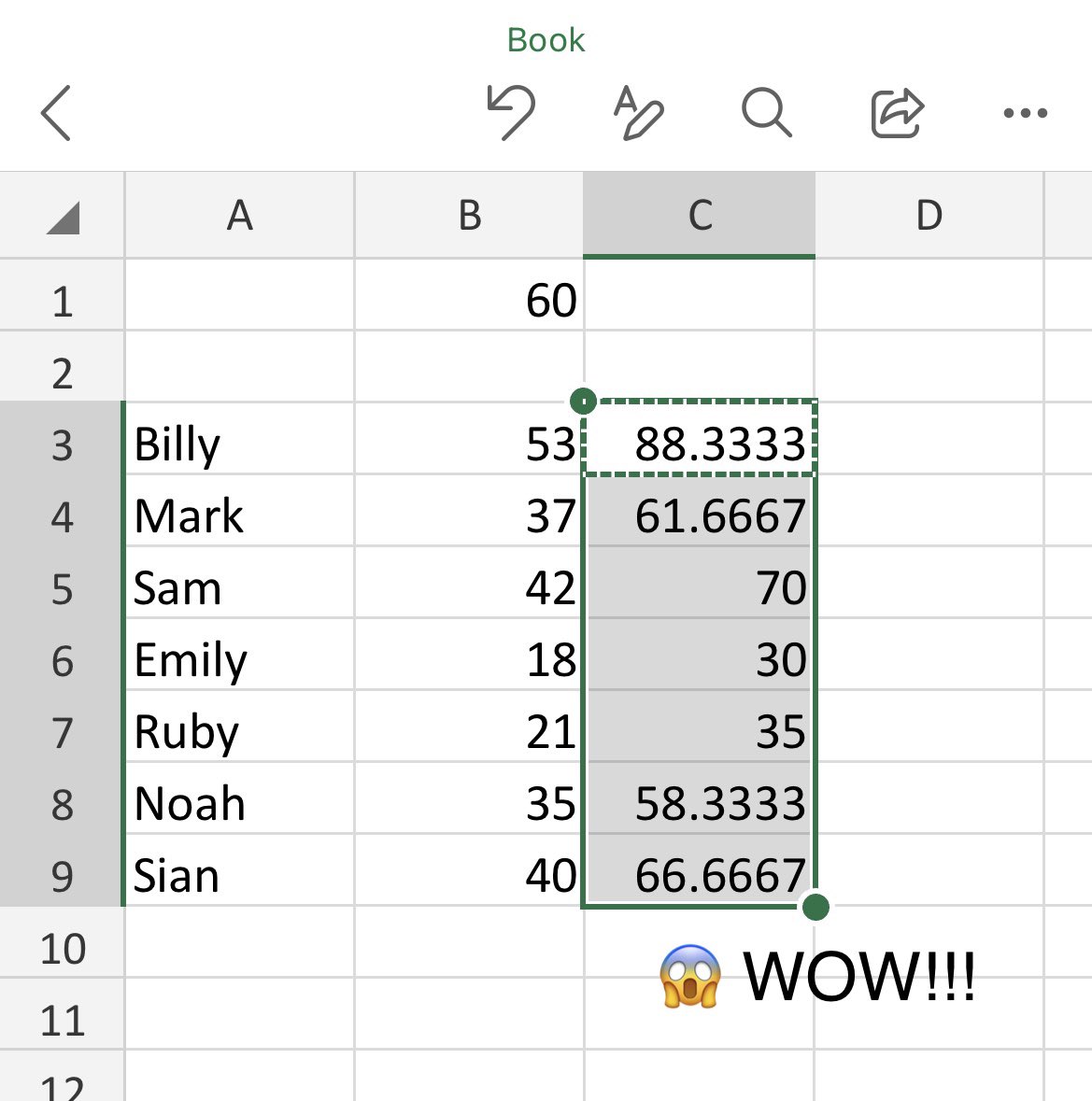 best_lssn_ever's tweet photo. Wish someone told me years ago! How to make a % using excel. Halved my data input time #ifonlyiknew #teacherhack #timesaving #datainput #trackingandmonitoring #pupilprogress https://t.co/l6xGGMytCi