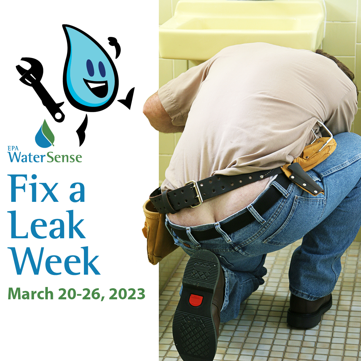 🛠️ A plumber’s job isn’t always what it’s cracked up to be. 🍑 Butt because household leaks can waste nearly 10,000 gallons of water each year, we all need a plan to fix the drip! 💧 Learn how to easily find and fix leaks in your home: bit.ly/3JioNJP. #FixALeakWeek