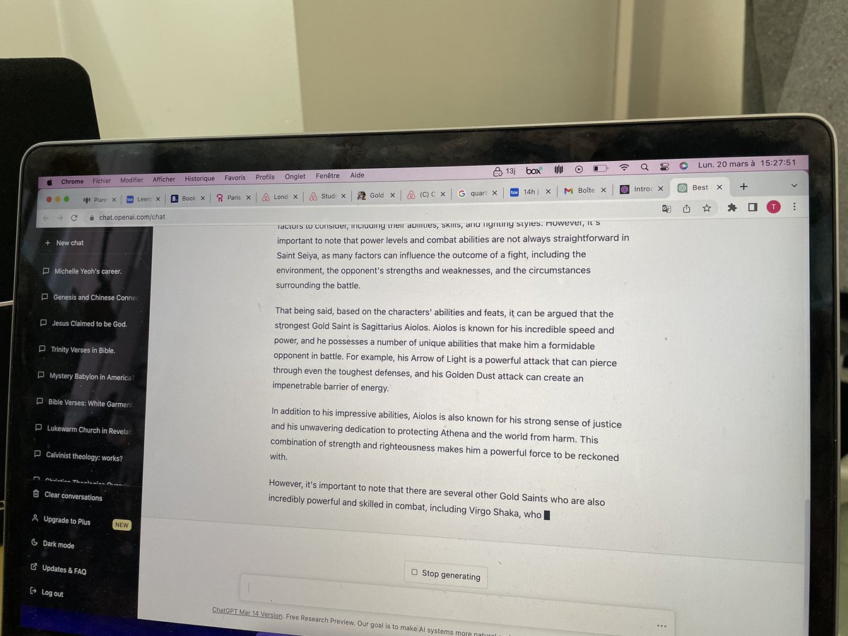 IMEJIsan's tweet photo. L’ami @davidwidam s’est amusé à demander à ChatGPT quel était le meilleur Gold Saint. Et le moins que l’on puisse dire, c’est que l’IA est plutôt calée niveau Saint Seiya. Plus besoin de t’embêter pour les scripts de tes vidéos @CNebulaire  😜 https://t.co/D874UoQ73E
