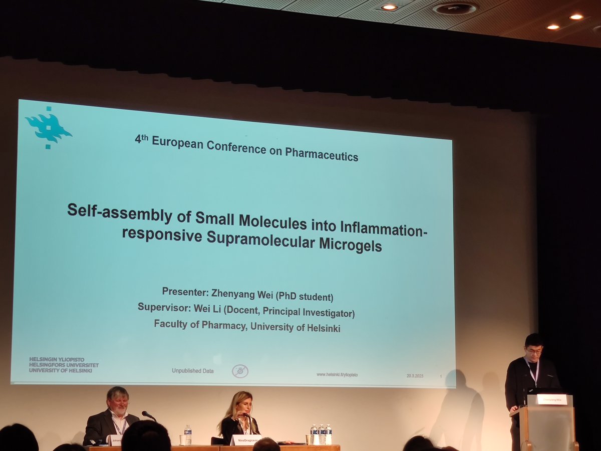 dsliwei's tweet photo. Ph.D. student Zhenyang from my group gave a talk about inflammatory-responsive microgels at the 4th European Conference on Pharmaceutics in sunny Marseille. @helsinkiuni @CRSNordicLocal https://t.co/WoBs9DGZBB