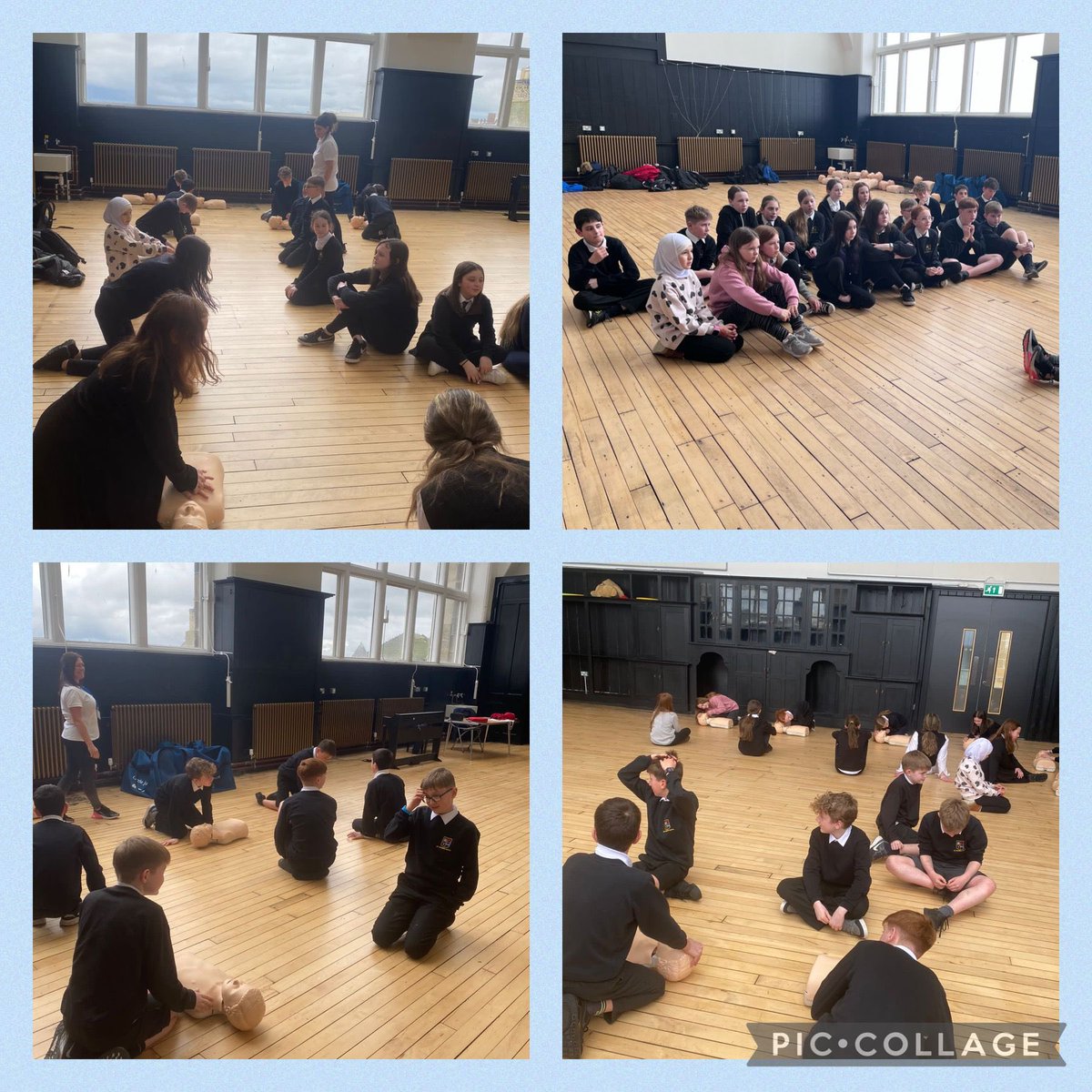 AyrGrammar's tweet photo. P7b enjoyed a visit from @HeartstartAA this afternoon. We learned about keeping ourselves safe, looking after others who need help, and making emergency calls. #DRABC #recoveryposition #CPR #choking https://t.co/QM9EDXxFad