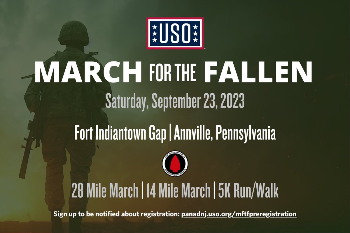 We're headed back to Fort Indiantown Gap to host the annual March for the Fallen on September 23. 

If you're interested in joining the ruck, sign up to be notified when registration opens: paandnj.uso.org/mftfpreregistr…