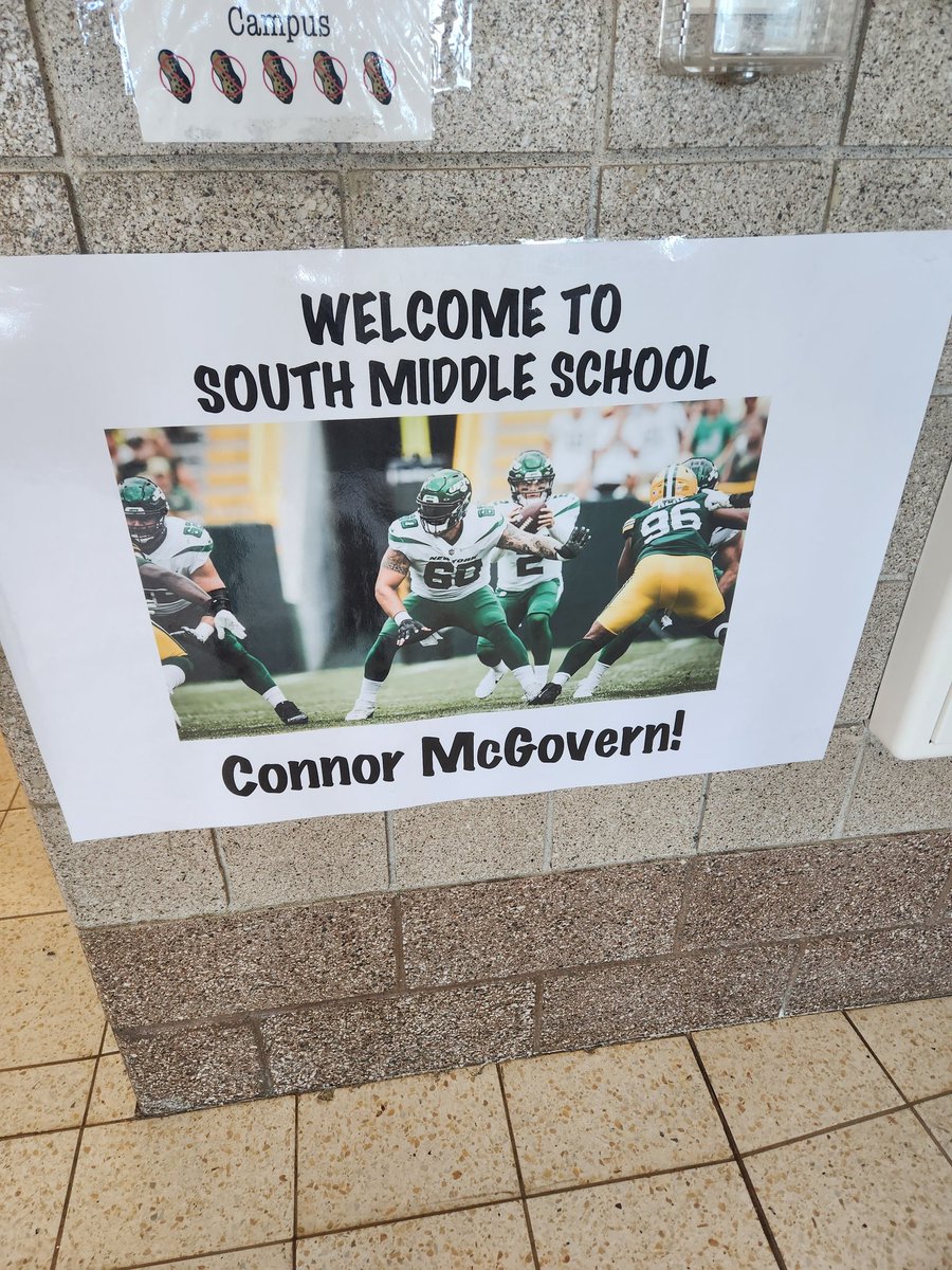 What a cool experience. Last time I saw Connor Mcgovern in person was facing him on the other side of the line of scrimmage in HS and him picking me up like it was nothing. Thank you for coming in, talking at our school, &amp; being an inspiration to our students. <a href="/Condor_McGovern/">Connor McGovern</a>