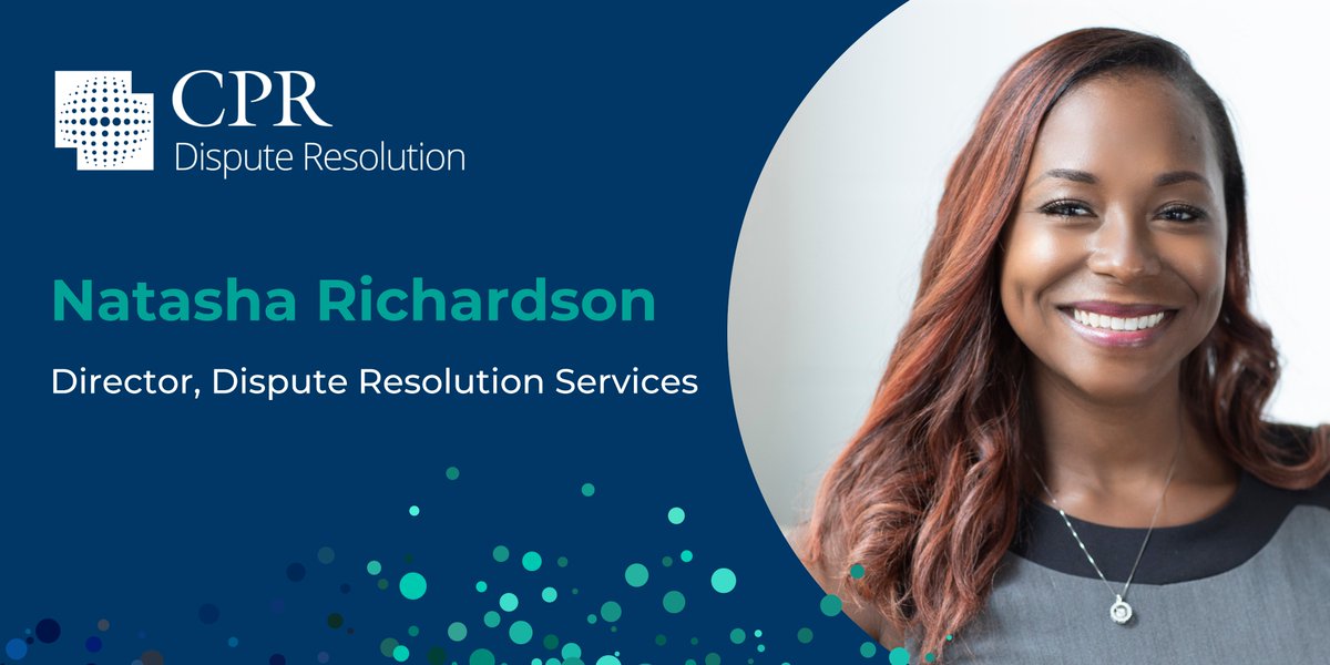 CPR_Institute's tweet photo. We are thrilled to announce that Natasha Richardson has joined the CPR Dispute Resolution Services case management team.
Welcome, Natasha!
Learn more here: https://t.co/LaW4AYd5CL
#LessConflictMorePurpose #arbitration #mediation #adr https://t.co/9GML8yQNhT