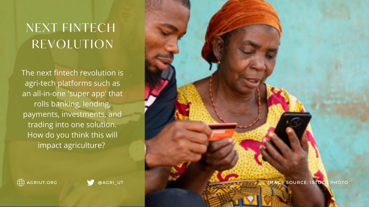 The next fintech revolution is agri-tech platforms such as an all-in-one 'super app' that rolls banking, lending, payments, investments, and trading into one solution. How do you think this will impact agriculture?  

#AgriFintech #DataTransparency  #DigitalFinancialAccess
