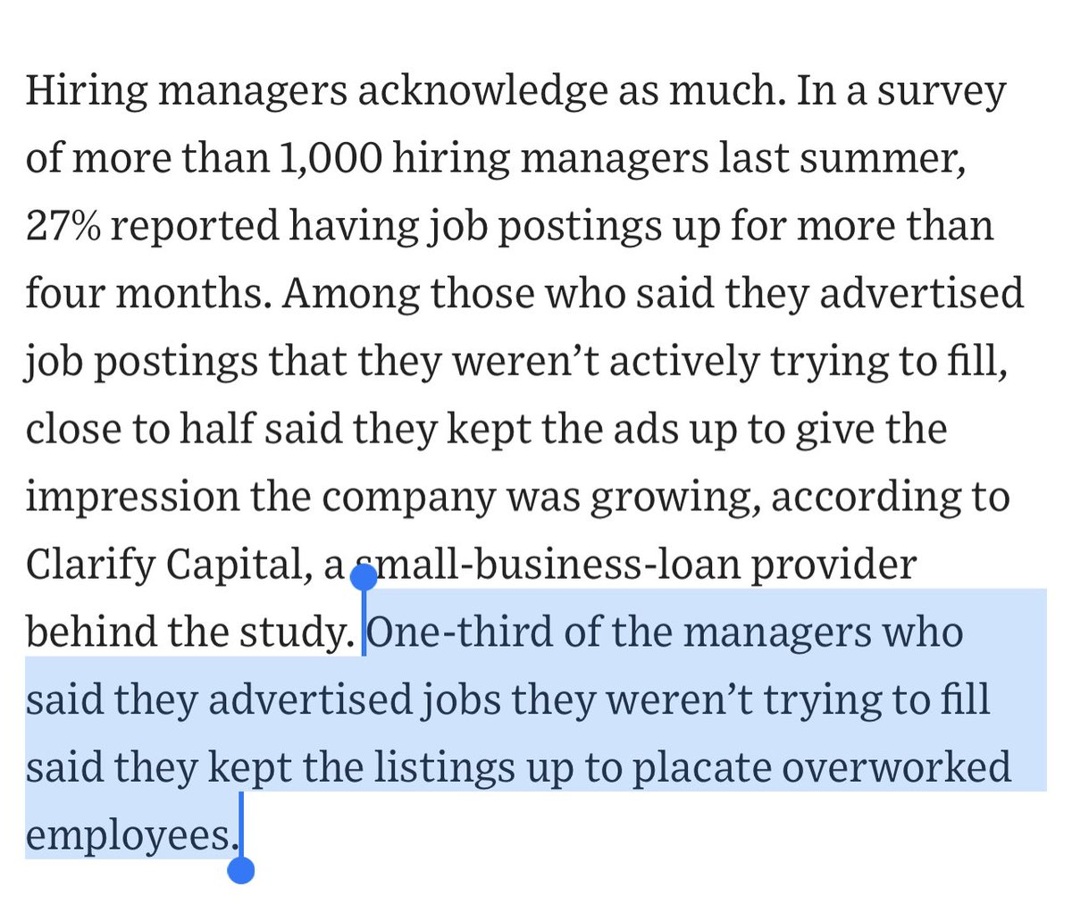 fuckyouiquit's tweet image. A huge percentage of job listings are completely fake to give the impression companies are tying to alleviate labor shortages to placated overworked employees. No one wants to work? Seems no one wants to hire.