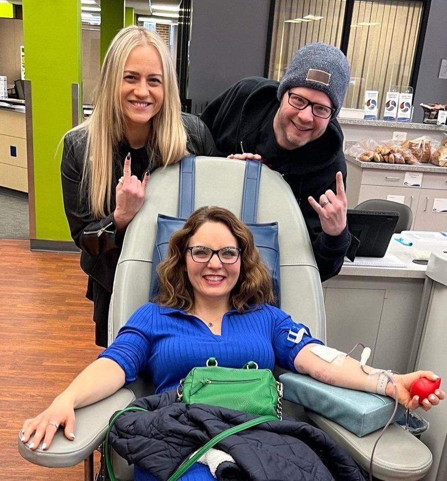 LAZER 103.3 (@lazer1033) on Twitter photo Hellraisers + <a href="/HelloIowa13/">Hello Iowa!</a> + Hemoglobin!! 
<a href="/HeatherLeeMD/">Heather Lee</a>, <a href="/mikewickett/">Mike Wickett πΊπ²ππππ¨βπ§βπ§π©βπ¦π€π</a> & <a href="/MeganReuther/">Megan Reuther</a> donated blood today at LifeServe today! #DonateBlood Hellraisers + <a href="/HelloIowa13/">Hello Iowa!</a> + Hemoglobin!! 
<a href="/HeatherLeeMD/">Heather Lee</a>, <a href="/mikewickett/">Mike Wickett πΊπ²ππππ¨βπ§βπ§π©βπ¦π€π</a> & <a href="/MeganReuther/">Megan Reuther</a> donated blood today at LifeServe today! #DonateBlood
