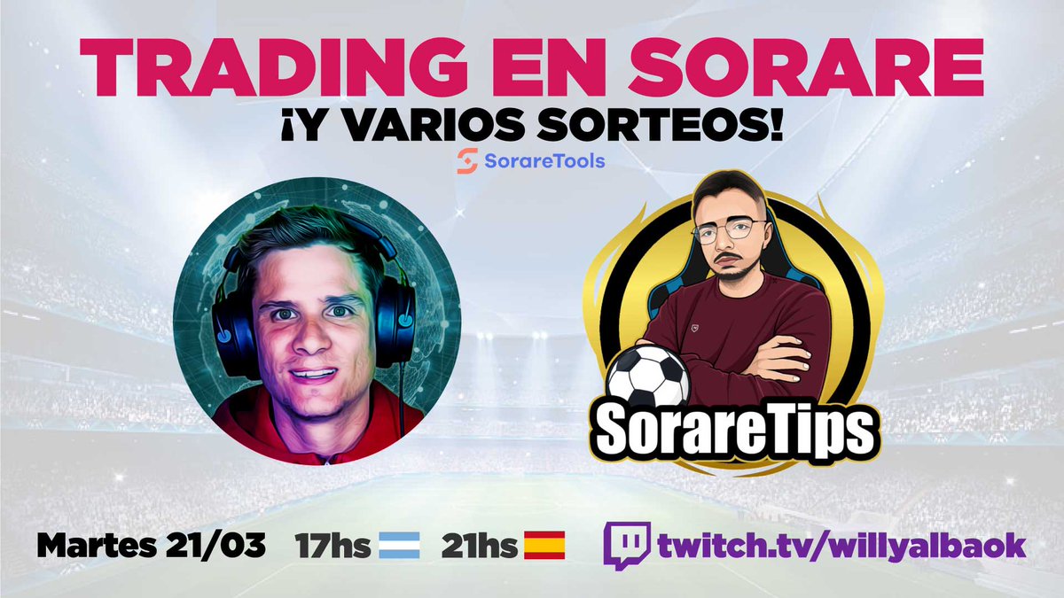 Willy Alba (@willyalbaok) on Twitter photo 📢 ¡Mañana Gran Stream!
💸 Se viene el gran <a href="/SorareTipsYT/">Lekas 🦁 | SorareTips</a> a charlar sobre trading en Sorare!!
🎁 Además gracias a <a href="/SorareTools/">SorareTools</a> voy a estar sorteando Membresías PREMIUM en directo!!
Seguime, activá notificaciones, poné alarmas... no te lo podes perder!! 📢 ¡Mañana Gran Stream!
💸 Se viene el gran <a href="/SorareTipsYT/">Lekas 🦁 | SorareTips</a> a charlar sobre trading en Sorare!!
🎁 Además gracias a <a href="/SorareTools/">SorareTools</a> voy a estar sorteando Membresías PREMIUM en directo!!
Seguime, activá notificaciones, poné alarmas... no te lo podes perder!!