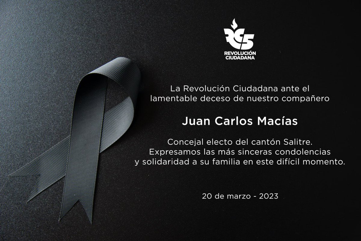 marcelaguinaga's tweet photo. Ante la irreparable pérdida de nuestro compañero Juan Carlos Macías, expresamos nuestras más sinceras condolencias a sus familiares. 
Los abrazo en este momento de dolor, estamos con ustedes. QEPD 🙏🏼 https://t.co/sYpqwaZ9yg