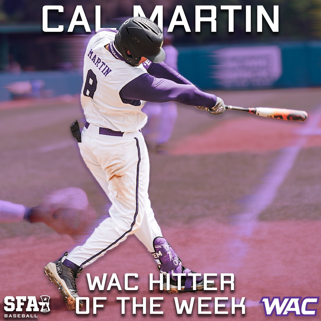 SFA_Baseball's tweet photo. He’s on a roll 😮‍💨

Congratulations Cal Martin for being named WAC Hitter of the week!

#AxeEm x #RaiseTheAxe x #SOMOS https://t.co/yFVynoKfHy