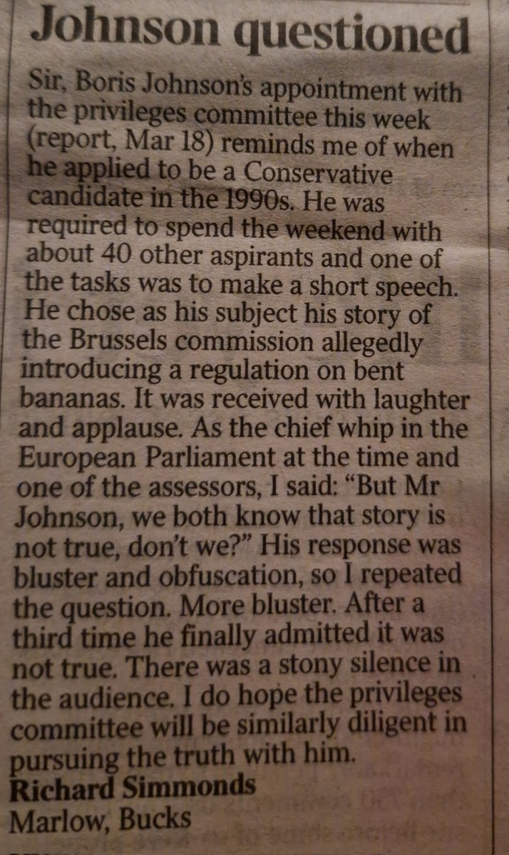 Boris Johnson's lies. The banana question (Times 20th March)