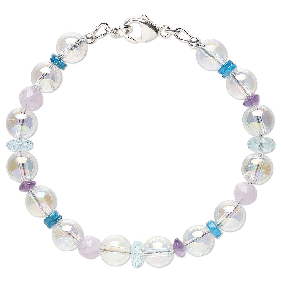 FireMtnGems's tweet photo. The pastel rainbow of colors on these quartz crystal #beads are echoed and deepened by gemstone beads for a subtle yet colorful #bracelet. 
#FMGDesign https://t.co/HSEc4bsauS