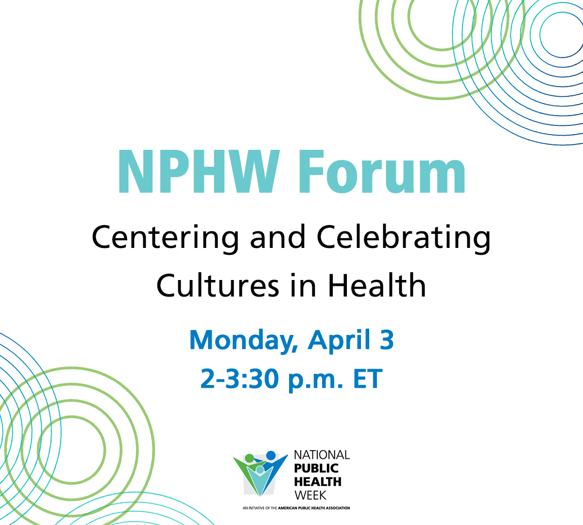 Looking for a way to kick off #NPHW? Join APHA and public health leaders for our 2023 NPHW Forum on April 3rd at 2 p.m. ET to discuss this year's theme of Centering and Celebrating Cultures in Health. Register here: pathlms.com/health/courses…