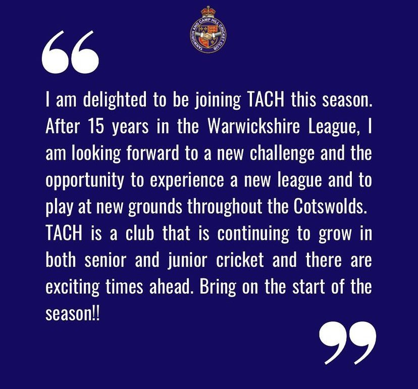 🚨 NEW SIGNING! 🚨 ✍️ (Yes… another one!! 👀👊) 

A huge welcome to Martyn Fenn who joins TACH, adding experience to our 2nd XI squad. 

Fenners was once a Tanworth player and it’s great to welcome him back to Tanworth Lane! 

#UpTheTACH