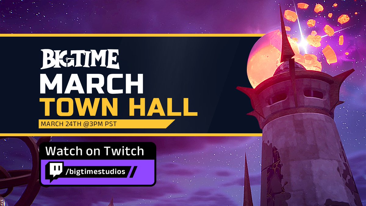 playbigtime's tweet photo. Join us this Friday at 3 PM PST for our monthly Town Hall! 🎉 

👇 Ask your questions below for a chance to get them answered on stream! https://t.co/ofdJYtYADv