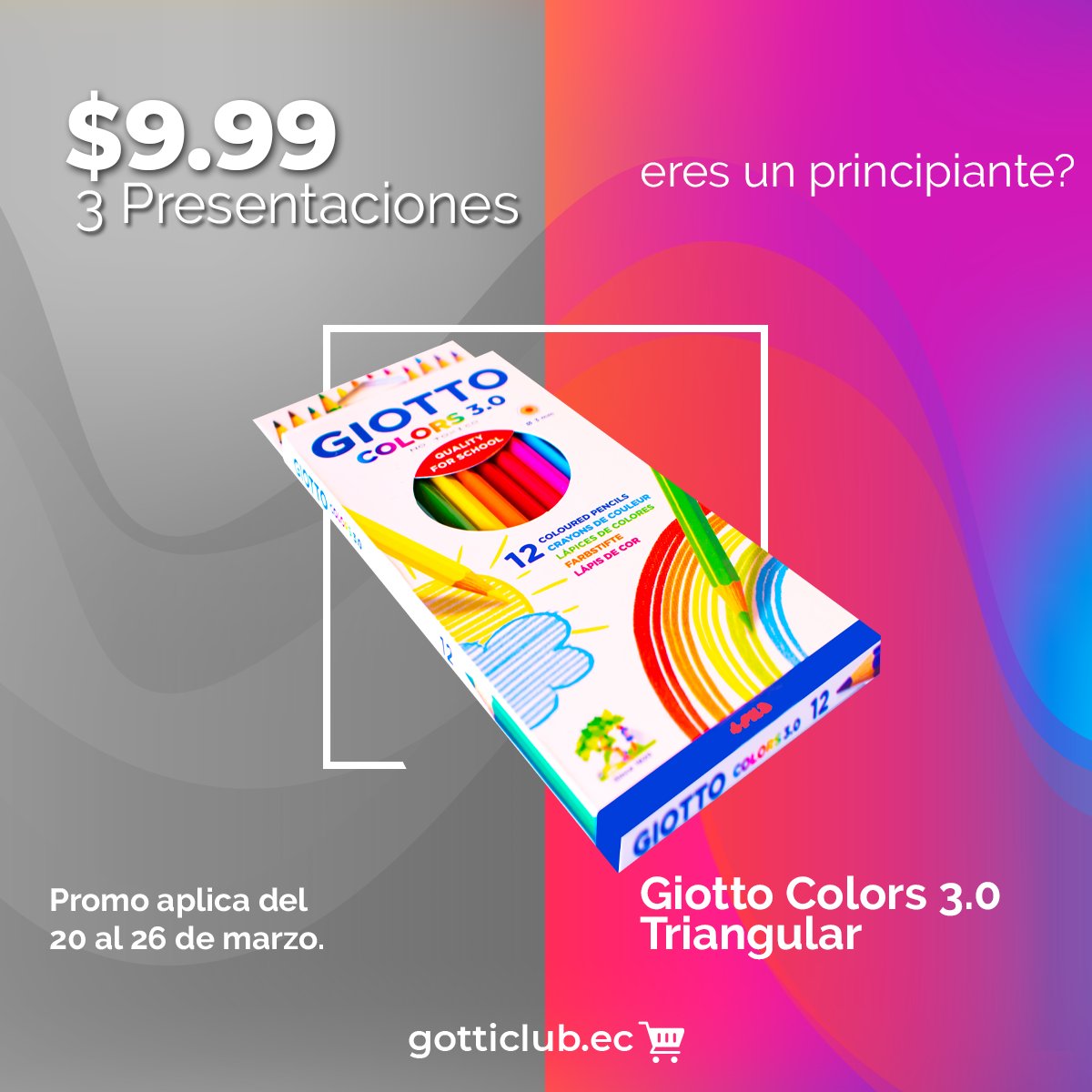 ClubGotti's tweet photo. Coloréalo todo con Giotto
Giotto Colors 3.0 Triangular, Giotto Supermina, Giotto Acuarelable
3 Presentaciones x $9.99
Promo aplica del 20 al 26 de marzo
Tienda Online
https://t.co/RfFxeVH7F9
#pinturas #lápices #painting #colores #marcadores #plastilina #útilesescolares #domicilio https://t.co/nzZ0SFexJC